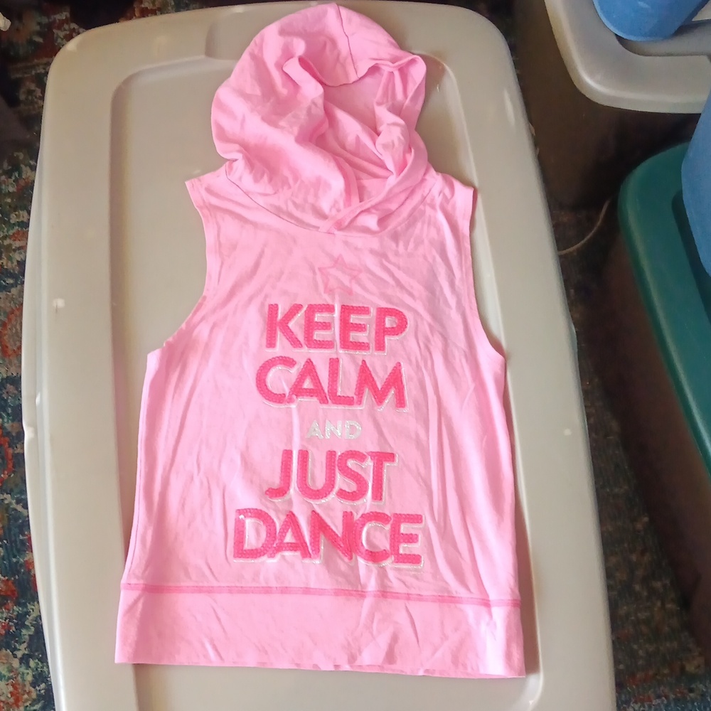 Justice sleeveless hooded graphic top